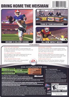 NCAA Football 06 (USA) box cover back